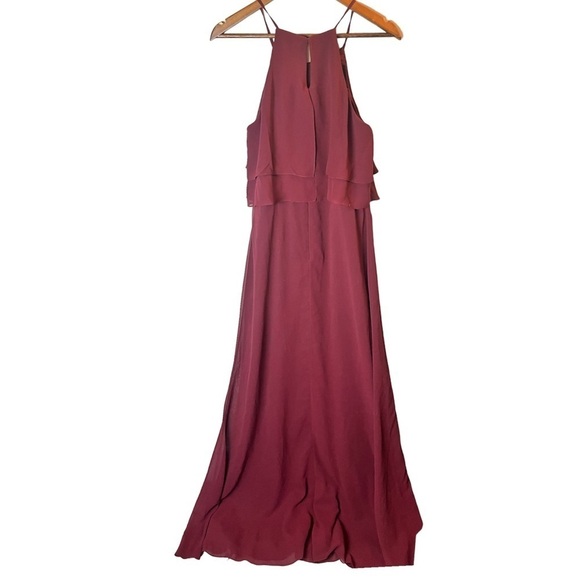 Jenny Yoo Charlie Ruffle Chiffon Gown Burgundy Size 8 - Picture 3 of 7